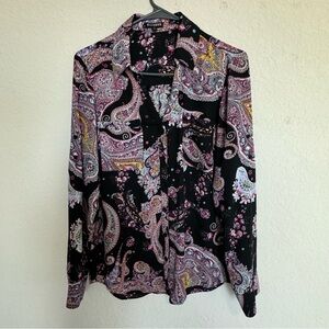 Express Button Down Blouse Long Sleeves Multi Color Paisley Sz M